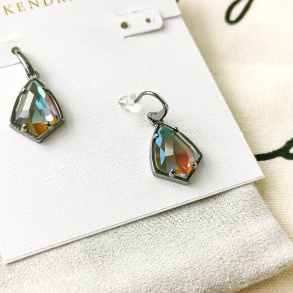 Kendra Scott Drop Earrings - Cory Light Gray Dichroic Glass Gunmetal - Picture 3 of 3
